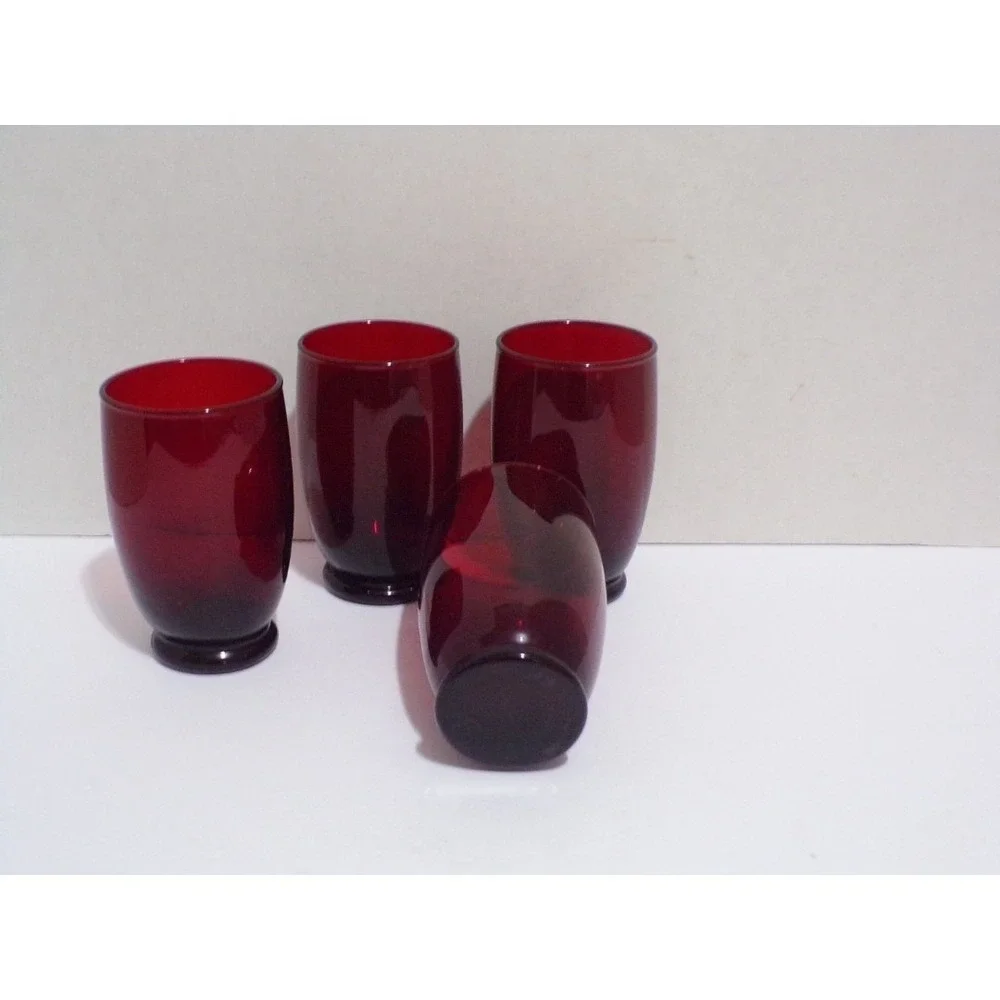 Anchor Hocking Baltic Royal Ruby 12 Ounce Tumblers 1967 Set of 4 Footed Vintage